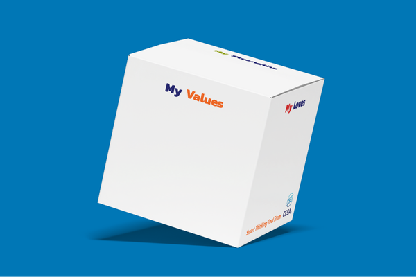 A white box labeled "My Values" and "My Loves," with the CESA logo, placed against a blue background.