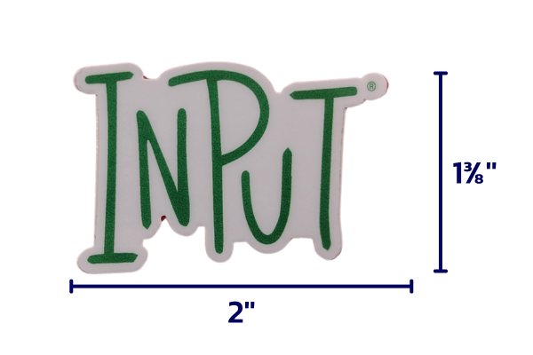 The Input® Sticker is green (Strategic Thinking) and is 2'' x 1 3/8''