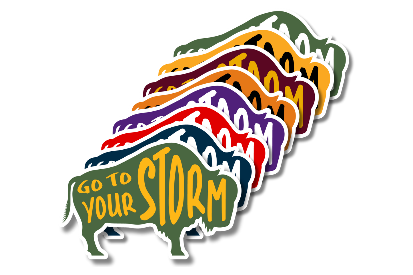 Multi Colored Buffalo Variety Pack of Stickers- 8 color options displayed with text displaying "Go to Your Storm"