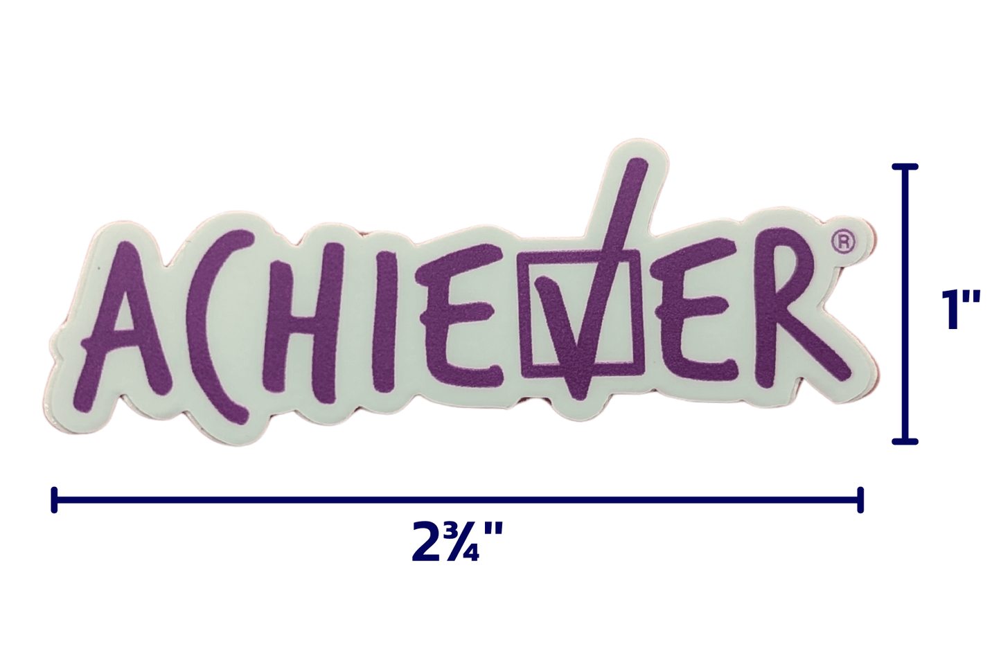 The Achiever® Sticker is purple (Executing) and is 2 3/4'' x 1'' 