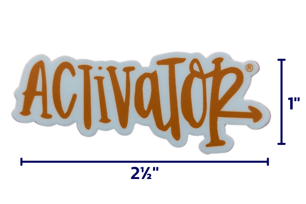 The Activator® Sticker is orange (Influencing) and is 2 1/2'' x 1'' 