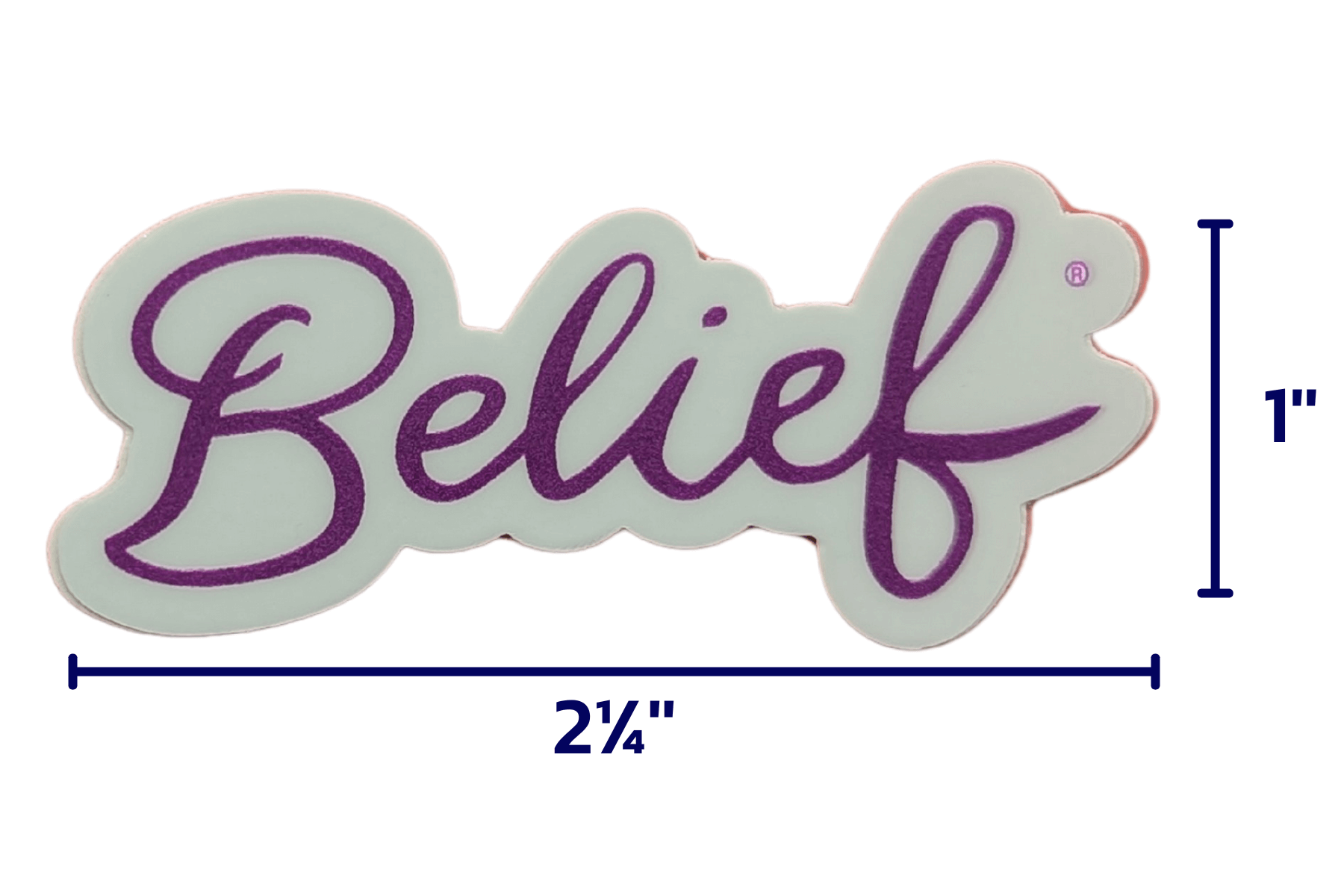 The Belief® Sticker is purple (Executing) and is 2 1/4'' x 1'' 