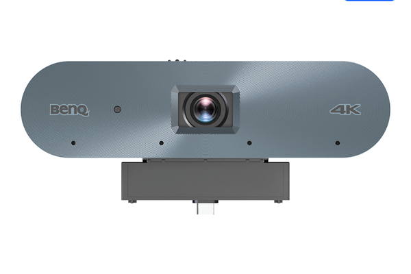 A front view of a BenQ 4K camera, designed for use with a whiteboard or presentation setup.