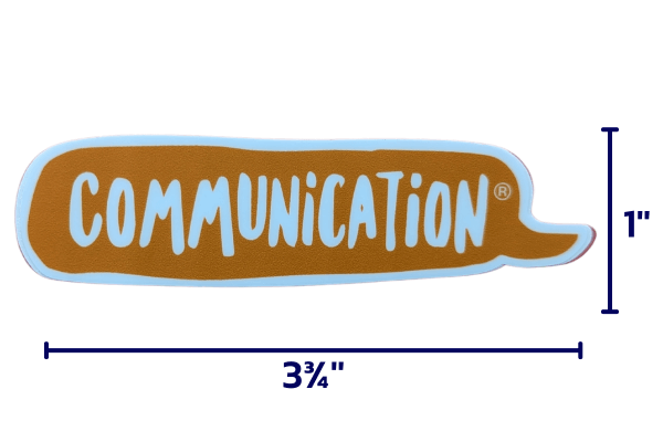 The Communication® Sticker is orange (Influencing) and is 3 3/4'' x 1'' 