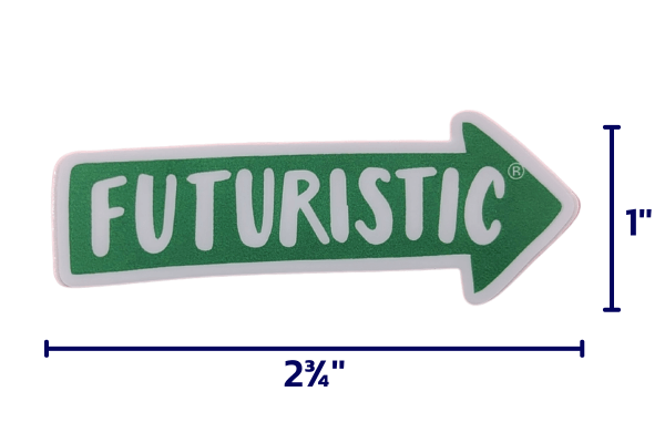 The Futuristic® Sticker is green (Strategic Thinking) and is 2 3/4'' x 1'' 