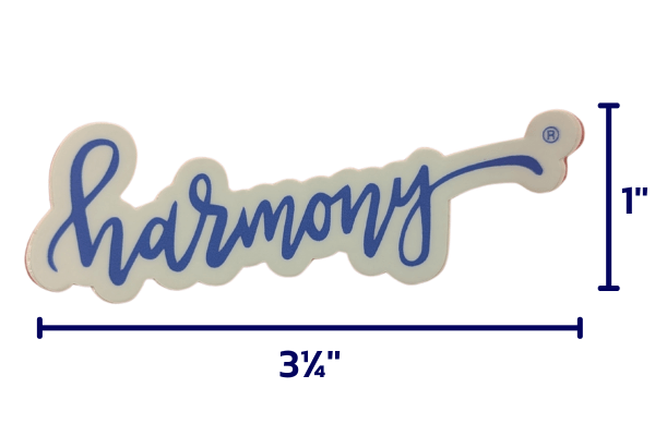 The Harmony® Sticker is blue (Relationship Building) and is 3 1/4'' x 1'' 