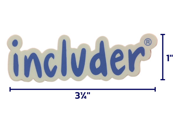 The Includer® Sticker is blue (Relationship Building) and is 3 1/4'' x 1'' 