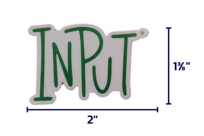The Input® Sticker is green (Strategic Thinking) and is 2'' x 1 3/8'' 