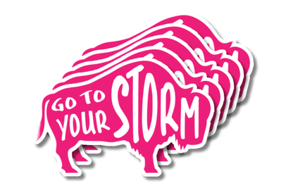 Pink with White Text Colored Buffalo Stickers- 5 stickers displayed with text displaying "Go to Your Storm"