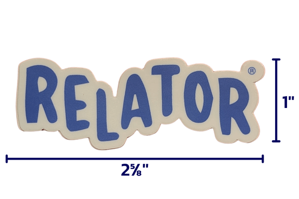 The Relator® Sticker is blue (Relationship Building) and is 2 5/8'' x 1'' 