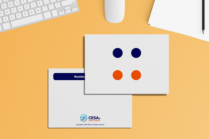 Set of subitizing cards featuring colored dot patterns representing numbers 1 through 5, designed to help early learners develop number recognition and mathematical fluency through visual grouping.