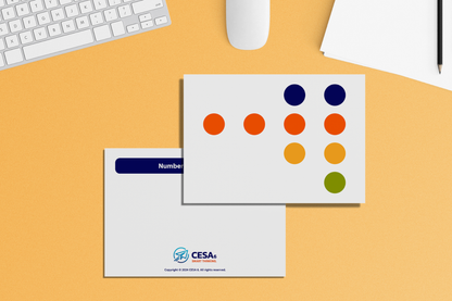 Set of subitizing cards displaying colored dot patterns representing numbers 6 through 10, designed to support early numeracy skills by encouraging visual number recognition and pattern identification.